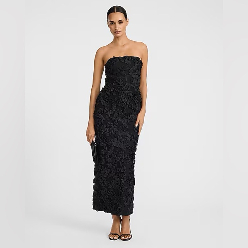 NWT Express Rosette Mesh Strapless Maxi Sheath Dress - size Large